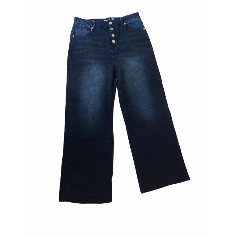 Route 66 Womens Mid Rise Ankle Wide Leg Jeans Size 12 Blue Denim‎ Button Closure